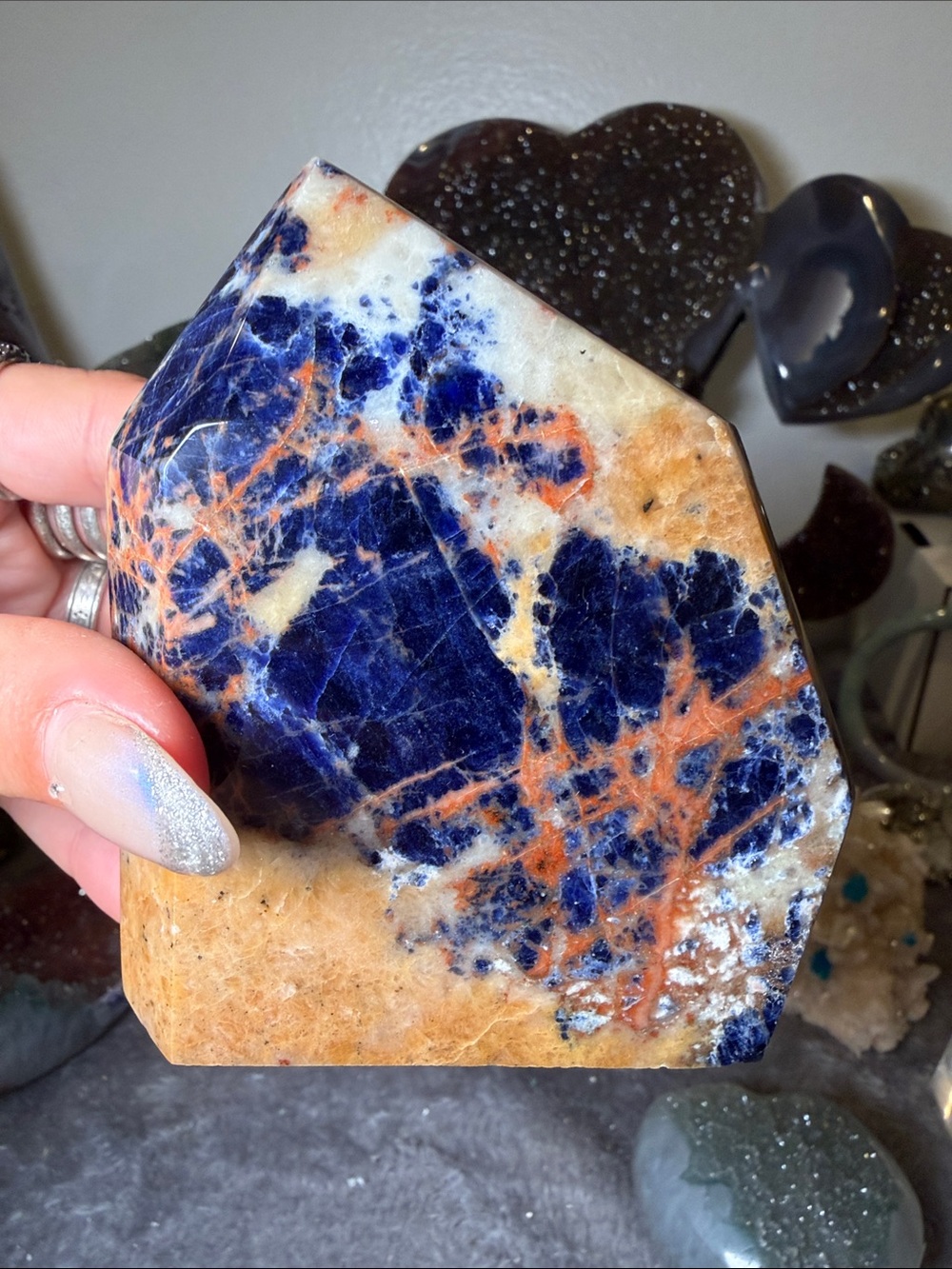 Polished Sodalite and Feldspar Decorative Stone - Blue and Tan